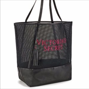VICTORIAS SECRET MESH TOTE BAG PINK LOGO TASSELS
